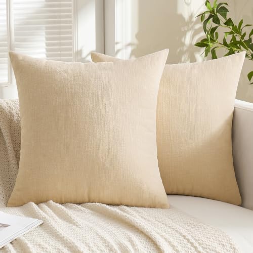 MIULEE Beige Chenille Couch Euro Throw Pillow Covers, 22x22 - Image 5
