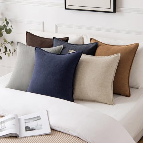 MIULEE Decorative Linen Euro Sham Pillow Covers 24x24 Brown - Image 5