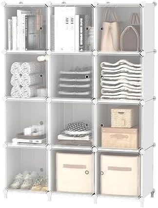 AWTATOS 12 Cube Storage Organizer, Closet Storage Shelves with Doors, White by AWTATOS