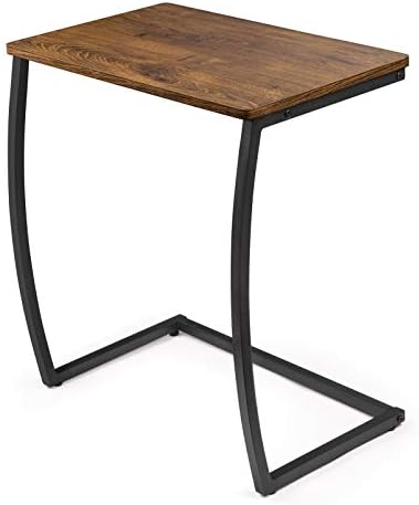 SRIWATANA Walnut C Shaped Side Table, Vintage End Table for Sofa Couch Bed by SRIWATANA