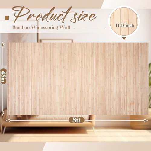 Juexica 3 Pcs Natural Bamboo Wall Panel for Interior Wall 48''x96'' Bamboo Covering Renewable Pole Wainscoting Room Divider Wrap Decor for Bedroom Living Room Kitchen Island Office (Light Carbonized) - Image 2