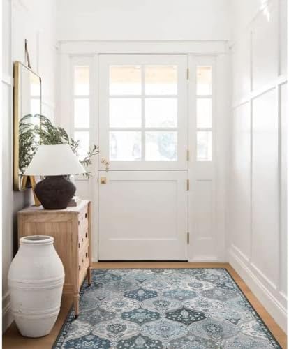 Lahome Moroccan Trellis Washable Rugs, 3x5 Area Rug for Bedroom Living Room, Indoor Non-Slip Small Oriental Accent Throw Carpet for Kitchen Entryway Bathroom Office Elise, Blue - Image 6