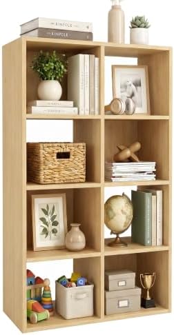 WannabeMyself【Sturdy Build&Easy Assembly】8 Cube Storage Organizer with Anti-Tipping Kits,Reversible Open Back Book Shelf, Bookcase for Living Room,Bedroom,Entrance Hall,Office,24.1×11.4×47.7,Oak Color by WannabeMyself