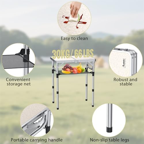 Anbte Folding Camping Table, 24"X 16" Adjustable Height Small Folding Table - Image 5