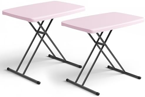 Folding Table- Small Desk Adjustable Height TV Tray for Laptop, Couch, Camping - Heavy Duty Utility Foldable Table for Small Spaces, No Assembly Required, Granite (Pink, 30in-2pack) by FoldingFurniture