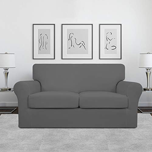 Easy-Going 3 Pieces Stretch Soft Couch Cover for Dogs - Washable Sofa Slipcover for 2 Separate Cushion Couch - Elastic Furniture Protector for Pets, Kids (Loveseat, Gray, Medium) - Image 2