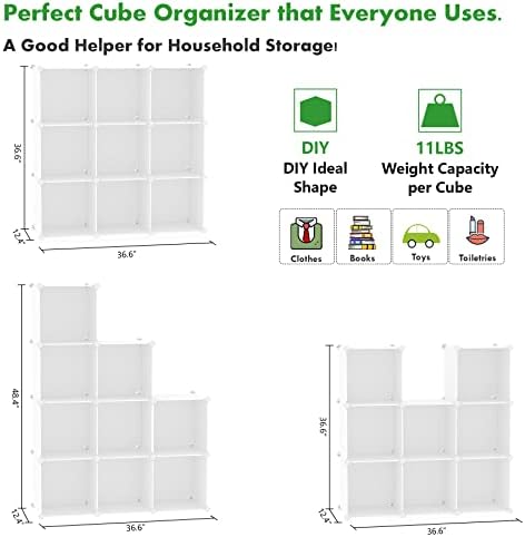 C&AHOME Cube Storage Organizer, 9-Cube Bookcase, Closet Cabinet Milky - Image 2