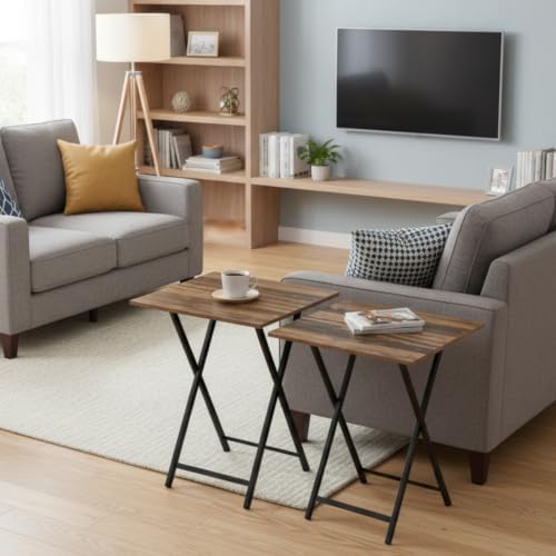 Folding TV Tray Table, Set of 2 Small Table, TV Dinner Table, Snack Tray Table Set, Portable Foldable Desk, Sofa Side Table, TV Tray Table for Couch, Living Room, Small Space - Image 4