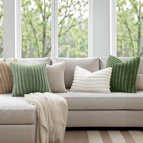 MIULEE Faux Fur Decorative Throw Pillow Covers 20x20 Set of 2 Sage Green - Image 2