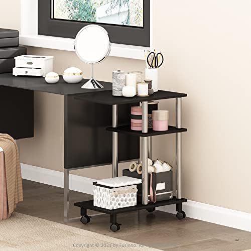 Furinno Turn-N-Tube C Shaped Side Table with Casters, Americano/Stainless Steel - Image 2