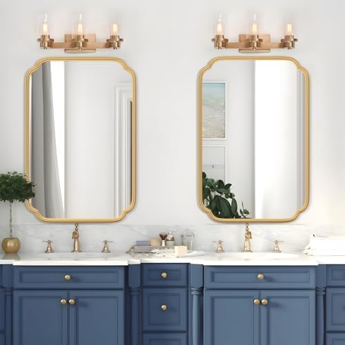 Ferytange Gold Bathroom Mirror for Wall 20" x 30" Modern Rounded Corner Rectangle Mirror with Non-Rusting Iron Metal Framed Bathroom Vanity Mirror for Over Sink Wall Decor(Horizontal/Vertical) - Image 2