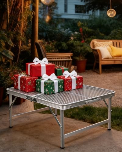 Square Folding Card Table with Adjustable Height (12" & 26"), Silver Portable Metal Mesh Table for Camping, BBQ, Picnic, Game, Patio & Indoor Use, Fits 2–4 People, Lightweight 7.6 lb, Supports 66 lb - Image 2