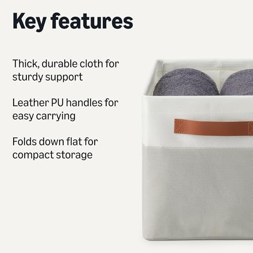 Amazon Basics Collapsible Storage Bins with Faux Leather Handles, Foldable Organizing Containers for Closet, Clothes, Toys, Linen, Large, 3-Pack - Image 2