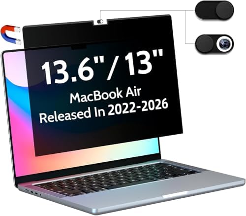 Peslv Magnetic Privacy Screen for Macbook Air 13.6/13 Inch (2022-2026, M2, M3, M4, M5), Removable Matte Anti Glare Blue Light Protector Private Security Filter for 13.6inch Mac Laptop Computer by peslv