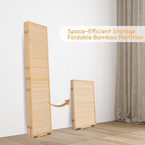 Bamboo Mesh Woven Room Divider 5.6FT,6 Panel Folding Privacy Screen,Beige - Image 4