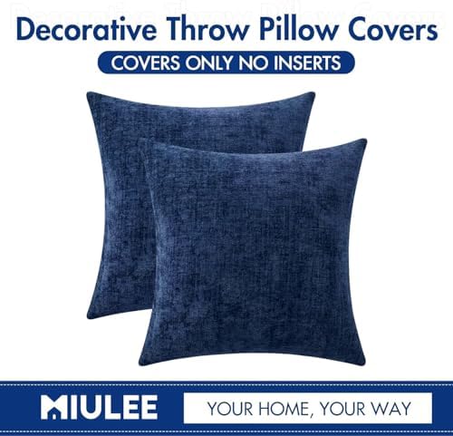 MIULEE Soft Chenille Euro Throw Pillow Covers Navy Blue 24x24 Pack of 2 - Image 6