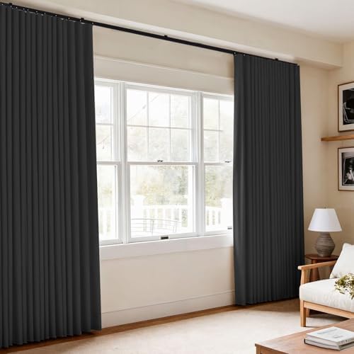 Room Divider Blackout Curtains Flexible Sliding Tracks Sets Ceiling Mounted Rod Window Curtain Privacy Separation for Bedroom Living Rooms,1 Panel Black Drape and Black Track Set-W216xH108 in - Image 6