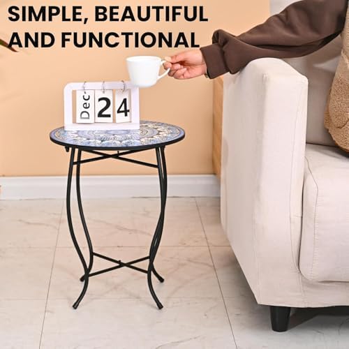 Metal Round Side Table, Weather Resistant Patio Accent Table for Indoor Outdoor Use, Plant Stand for Flower Pots Vase Home Decor, Easy Assemble - Image 3