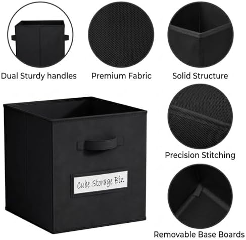 Storage Bins,11 Inch Cube Storage Bin with Labels,6pcs,Black - Image 2