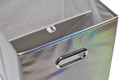 Handy Laundry 6-Pack Foldable Cube Storage Bins – Decorative Collapsible Organizer for Shelves, Closets, Underbed, Clothes, or Kids’ Toys (Shiny Silver) - Image 4