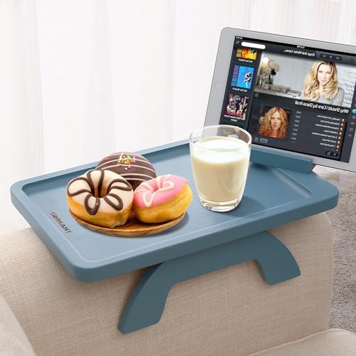 SINWANT Couch Arm Tray, Bamboo Sofa Clip on Tray Tables with 360° Phone Holder,Folding Anti Slip Couch Armrest Table for Snacks,Drinks,Remotes 15.35"x9.85" by SINWANT