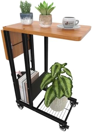 Simple Trending C Shaped End Table, Folding TV Tray Couch Side Table for Sofa on Wheels, Black by SimpleTrending