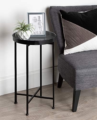 Kate and Laurel Celia Round Foldable Tray Accent Table, 14" x 14" x 25.75", Gray and Black, Modern Minimalist Design and Magnetic Tabletop - Image 2