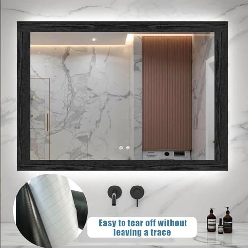 YESUS Dark Grey Wood Grain 3D 10M Wallpaper Frame Removable PVC Waterproof Peel and Stick Wallpaper,Bathroom Frame Sticker Wall Decor 3.93" x 32.8" (Black, 4inc) - Image 5