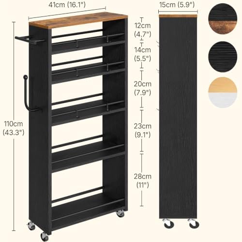 YATINEY 6 Tier Slim Storage Cart, Narrow Kitchen Cart with Wheels, Rolling Utility Cart with Handle and 6 Hooks, Space Saving Organizer for Kitchen, Bathroom, Laundry Room, Rustic Brown BC11BR - Image 6