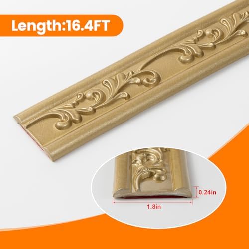 Peel and Stick PVC Crown Molding Trim, 16.4 Ft x 1.8" Flexible Self Adhesive Wall Trim, Decorative Molding Strip for Mirror Frame Baseboard Cabinet Home Decor (Champagne Gold) - Image 2