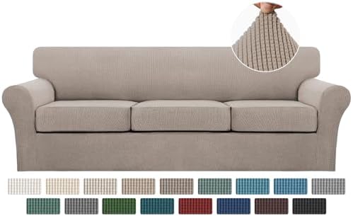 Turquoize 4 Piece Sofa Covers for 3 Cushion Couch Sofa Slipcover Soft Couch Cover for Dogs-Washable Sofa Furniture Covers with 3 Individual Large Cushion Covers, Feature Thick Fabric (XL Sofa, Sand) by Turquoize