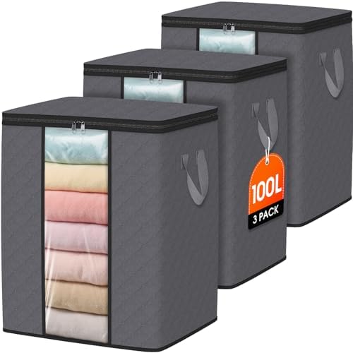 SpaceWhisper 3 Pack 100L Clothes Storage, Foldable Storage Bags, Grey by Unknown