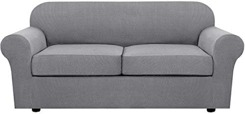 H.VERSAILTEX 3 Piece Stretch Sofa Covers for 2 Cushion Sofa Couch Covers for Living Room Furniture Cover (Base Cover Plus 2 Seat Cushion Covers) Thicker Jacquard Fabric(Large Sofa, Dove) by HVERSAILTEX