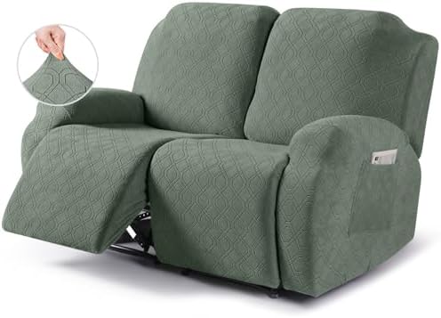VANSOFY Recliner Cover, 2-Pieces Stretch Reclining Couch Cover with Pockets Loveseat Sofa Slipcovers Soft Washable Furniture Protector for Dogs Cats(Bean Green) by VANSOFYFURNITURECOVERS