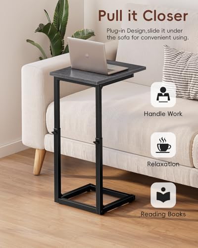 Vagusicc C-Shaped End Table, 33" Tall C Table Adjustable Height Side Table, Small Couch Table with Metal Frame, Slide Under Sofa TV Tray for Living Room, Bedroom, Bedside, Small Spaces, Gray Walnut - Image 7