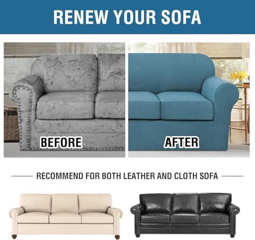 H.VERSAILTEX 4 Piece Stretch Sofa Covers for 3 Cushion Couch Covers for Living Room Furniture Slipcovers (Base Cover Plus 3 Seat Cushion Covers) Thicker Jacquard Fabric (Large Sofa, Storm Blue) - Image 7