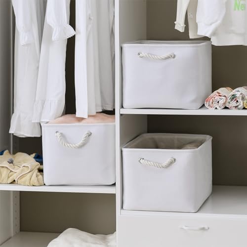 TheWarmHome Storage Basket for Shelves - 15.8x11.8x11.8 inch 3 Pack Fabric Storage Cubes, Collapsible Storage Bin for Organizing Organizer Closet Book Gift Dog(White) - Image 3