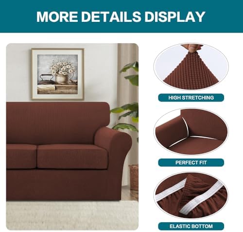 Turquoize 4 Piece Sofa Covers for 3 Cushion Couch Sofa Slipcover Soft Couch Cover for Dogs-Washable Sofa Furniture Cover with 3 Individual Cushion Covers (3 Cushion Sofa, Burnt Brick) - Image 4