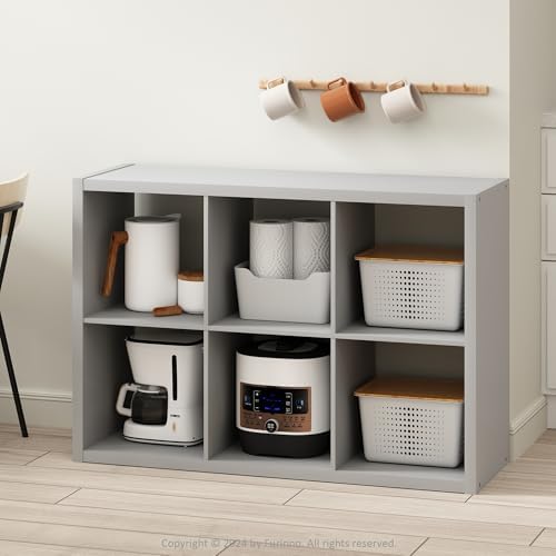 Furinno HERMITE Kitchen Island, 6-Cube Coffee Bar, Extra Thick Kitchen Storage, Bakers Rack, for Pantry Organizers and Storage, Kitchen Organization, Light Grey by Furinno-FitsYourSpaceFitsYourBudget