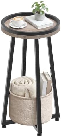 HOOBRO Small Round Side Table, 2-Tier Round Sofa End Table, Compact Nightstand with Cotton Linen Storage Basket, for Small Space, Living Room, Bedroom, Dorm, Greige BG183BZ01 by HOOBRO