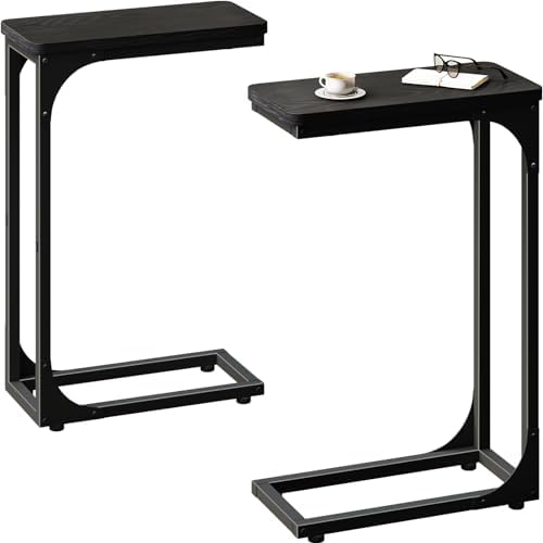 QEEIG Narrow C Shaped Side Table Set of 2 Living Room Sets Slim Couch Tray Tables Skinny Thin Small Modern 7 inch Width, Black (017-18B) by QEEIG