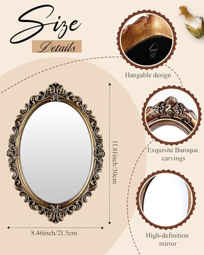 Wonderjune 3 Pcs Vintage Gold Mirror Set for Wall Decorative Resin Frame Ornate Antique Hanging and Tabletop Mirror for Home Dresser Gallery Decor Photography Props Gift (Retro Style) - Image 3