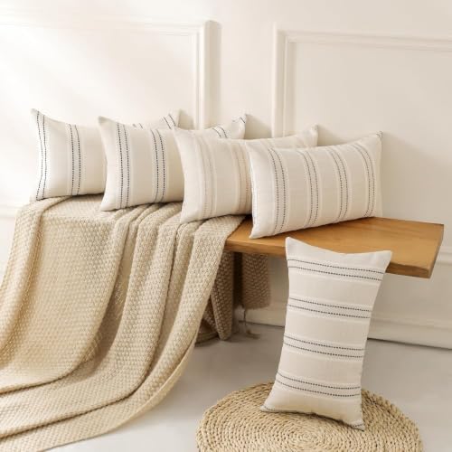 Hckot Stripe Throw Pillow Covers 12x24 Lumbar Khaki Farmhouse Pillow Covers - Image 5