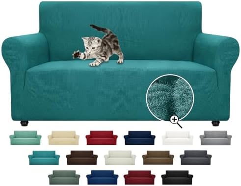 ZNSAYOTX Super Stretch Couch Cover Love Seat Sofa Covers for Living Room Dogs Pet Friendly Furniture Protector Spandex Loveseat Slipcovers with Anti Slip Foam Sticks (Peacock Teal, Loveseat) by ZNSAYOTX