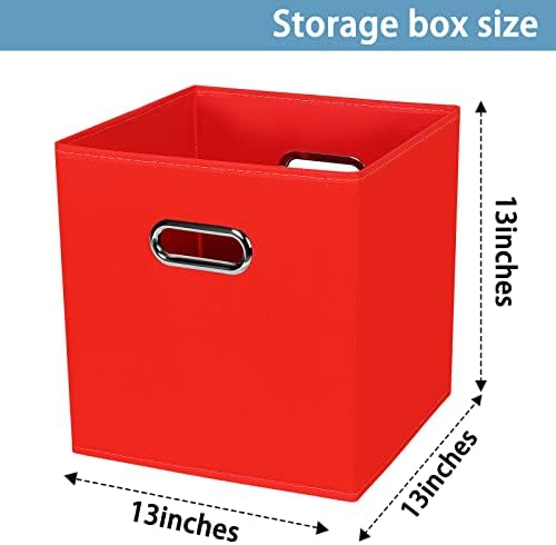 Black Fabric Cubby Storage Bins,13x13x13 Inches ,Cube Organizer Bin Foldable Storage Boxes with Dual Handles Fabric Organizer Box and collapsible Storage basket,Set of 6 ,Red - Image 2