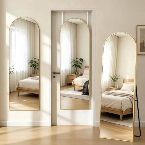 50"x 17" Full Length Door Mirror with Stand, Full Body Mirror, Gold by JAWGLOW