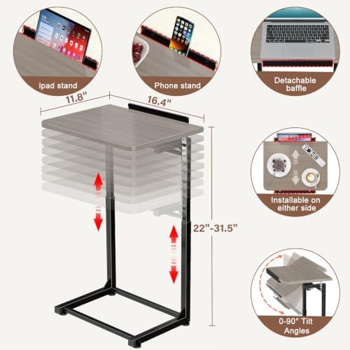 Upgrade Tv Tray Table Set of 2, 8-Level Adjustable Height Couch Side Table, 90° Tilt Angle Foldable C-Shaped End Table with Phone & Tablet Slot for Sofa, Bed, Chair Living Room (Lvory Gray） - Image 2