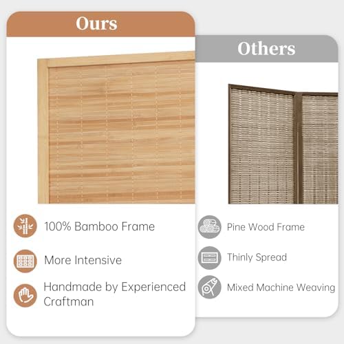 Room Divider Folding Privacy Screens,Hand-Made Natural Bamboo Room Dividers - Image 2