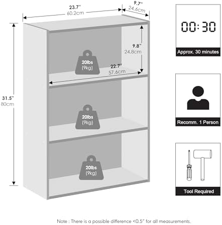 Furinno Reed Closet Organizers and Storage, 3-Tier Reversible Closet Shelves, Closet Organization Shelf, 9.7 x 23.7 x 31.5, for Bedroom, Closet, Plain White - Image 2