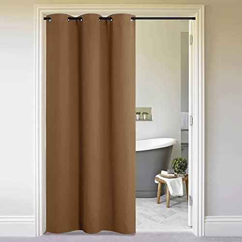 NICETOWN Sound Reducing Room Divider Curtain Screen Partition, Function Thermal Blackout Patio Door Curtain Panel, Sliding Door Insulated Curtain, Gold Brown, 5ft Wide x 7ft Long by NICETOWN